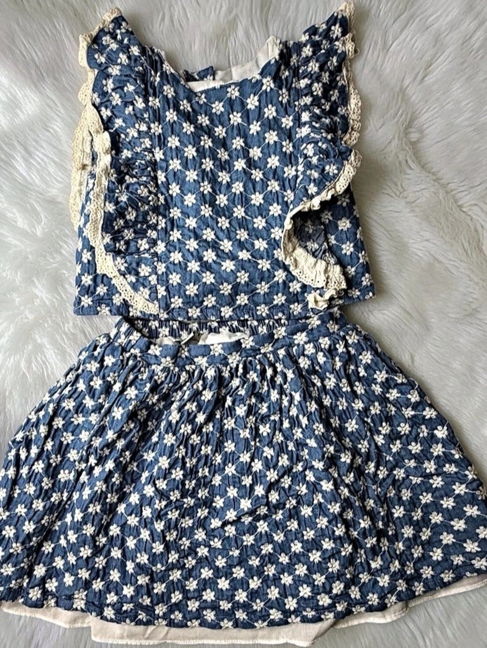Pippa & Julie Floral Two-Piece Set Blue & White Girls Size 6X